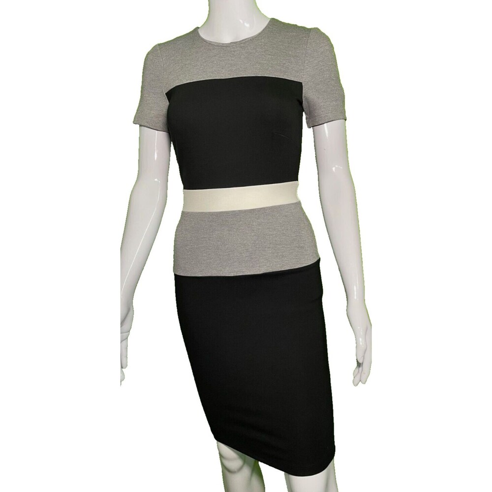 NEW French Connection Size 4 Short Sleeve Mini Pencil Sheath Dress Black - White
